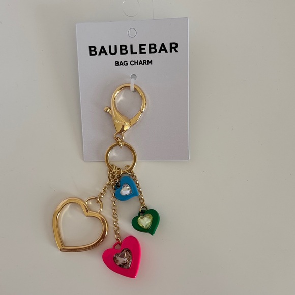 BaubleBar Accessories - ☀️BaubleBar Gold Heart Charm with Pink, Blue, and Green Hearts